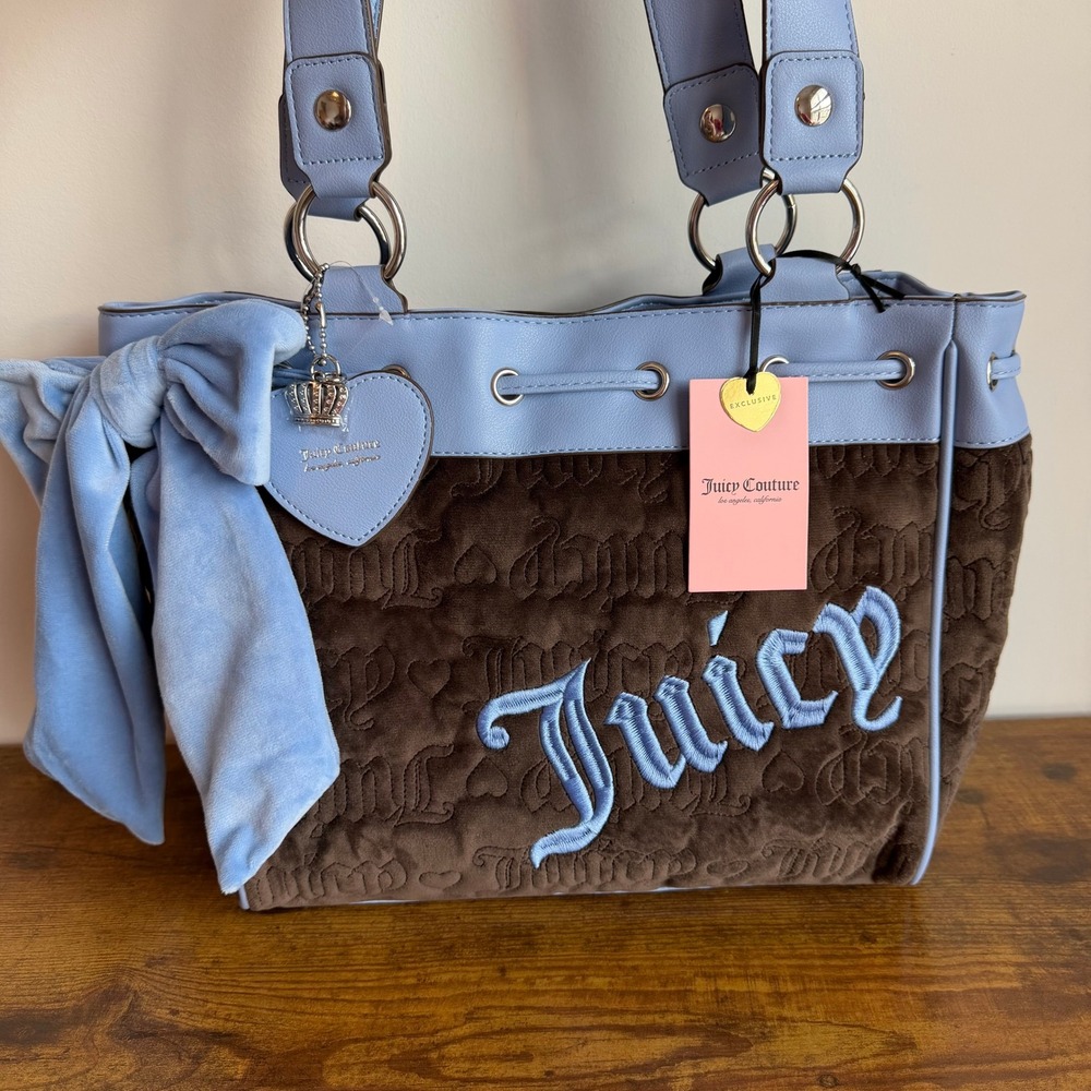 New Juicy Couture Vintage Dreams Tote Daydreamer Brown Blue Viral Handbag